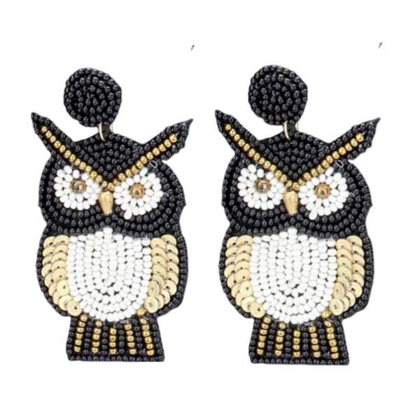 COCO Cabana Jewelry - SEQUIN SEED BEADED OWL DANGLE EARRINGS